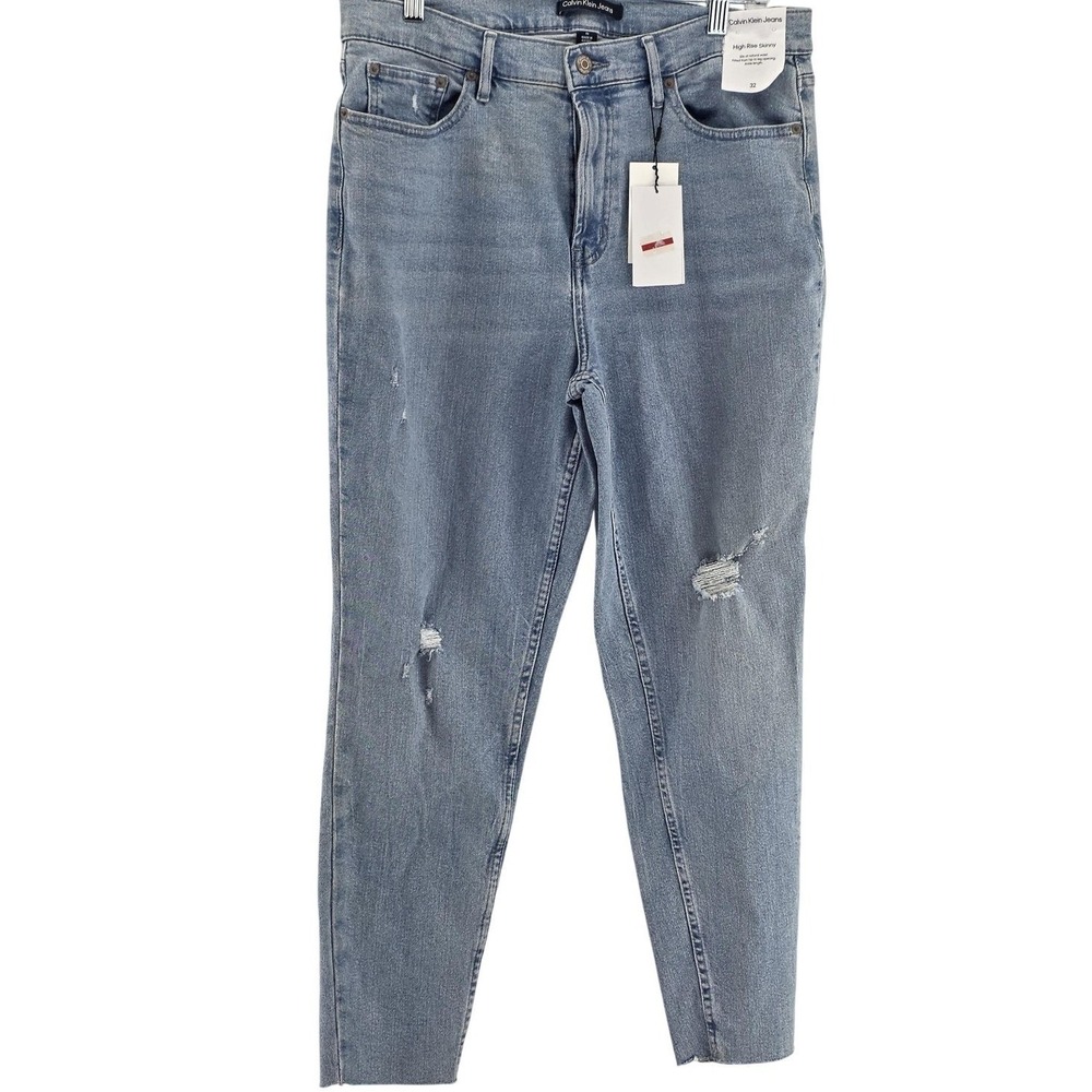 Calvin Klein Jeans Womens 32 Blue Light High Rise Skinny Jeans Distressed Denim